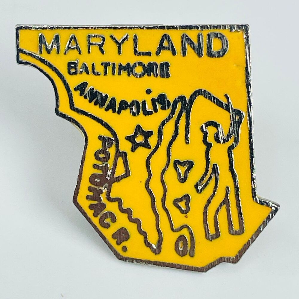 Maryland State Map Tourism Pinback Button Baltimore Annapolis Potomac R. approx